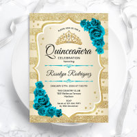 Quinceanera Floral Teal Dourada