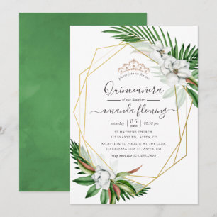 Convite Quinceañera Floral Tropical Aquarela