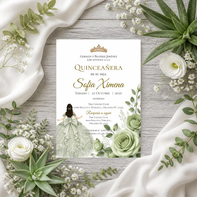 Convite Quinceañera floral verde (Criador carregado)