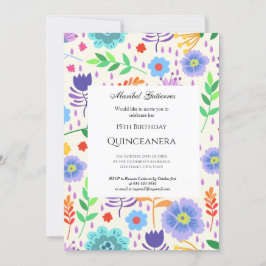 Convite Quinceañera Flores Azuis Rosa
