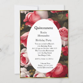 Convite Quinceanera flores brancas vermelhas rosas Anivers