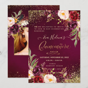 Convite Quinceañera, Flores De Cores D'Água Espelhadas, 