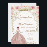 Convite Quinceanera, Flores Douradas rosa e Glitters Doura<br><div class="desc">Rosa Douradas Flores e Glitters Dourados Quinceanera Birthday InvitationMis Quince Anos,  15 Birthday 

Rosas Rosa Flores Esbranquiçadas Cor-de-rosa Doce 16 Convite</div>