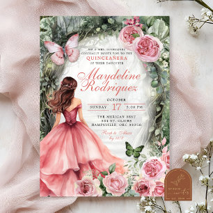 Convite Quinceanera Floresta Branca de Boho Rosa