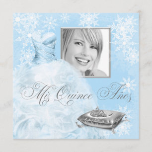 Convite Quinceanera Foto Floco de Neve Azul de inv