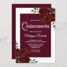 Convite Quinceanera, Fronteira Branca de Rosa Burgundy