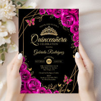 Quinceanera Fuchsia Rosa Dourada