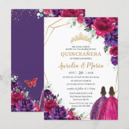 Convite Quinceañera Fuchsia Rosas Florais Roxos Escuros Gê