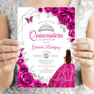 Convite Quinceanera Fuchsia Vestido Rosa