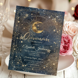 Convite Quinceanera Galáxia Escura Moldura Lua Estrelas Ce