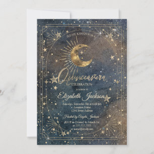 Convite Quinceanera Galáxia Escura Moldura Lua Estrelas Ce