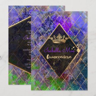 Convite Quinceanera/Galáxia/Neon Purple/Princess/Crown