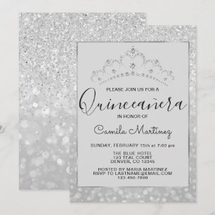 Convite Quinceanera Garota Silver Glitter