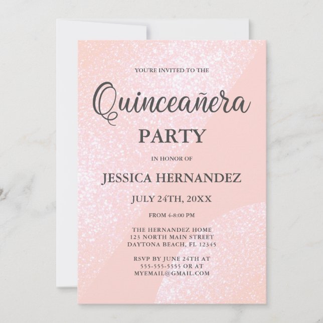 Convite Quinceañera Geométrica Cinza Rosa Moderna (Frente)