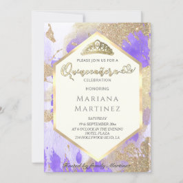 Convite Quinceañera geométrica com Dourada coloração aquát