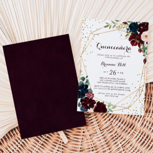 Convite Quinceañera Geométrica Dourada Ilustrada