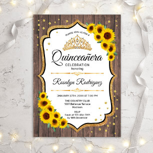 Convite Quinceanera - Girassóis Madeira russa branca