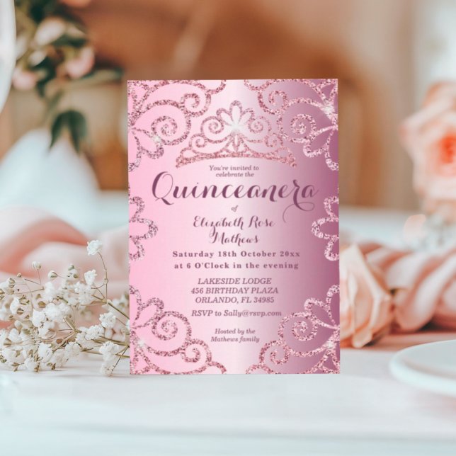 Convite Quinceanera Girly Glitter Blush Pink Aniversário (Criador carregado)