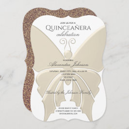 Convite Quinceanera Glitter Dourada Borboleta 15 Aniversár