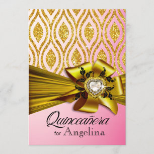 Convite Quinceanera Glitter Ovalais Geométricos  ouro ros