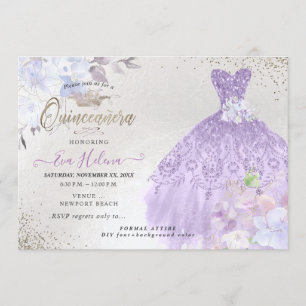 Convite Quinceañera Glitters - Lilac Roxo