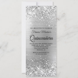 Convite Quinceañera Glittery em Folha de Prata