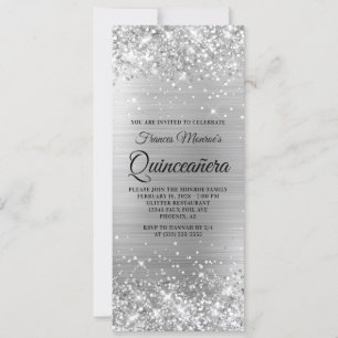 Convite Quinceañera Glittery em Folha de Prata