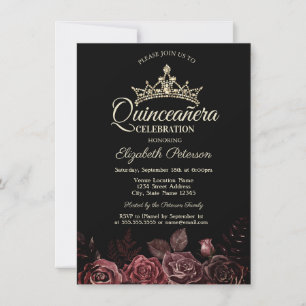 Convite Quinceañera Gótica na moda Rosa vermelha