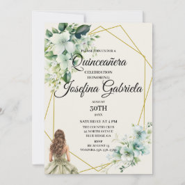 Convite Quinceañera green floral Invitation