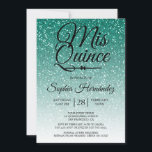 Convite Quinceañera Green Glitter 15 Birthday<br><div class="desc">Um convite de 15 anos glamouroso, moderno e esmeraldo verde esmeralda ombre design Quinceañera apresenta o texto "Mis Quince" na caligrafia manuscrita em chic preto. Convite de aniversário perfeito para uma Quinceañera glamourosa, perfeita para ela, a modista que ama padrões modernos, brilho, luxo e vidro. Desenvolvido exclusivamente para você pelo...</div>