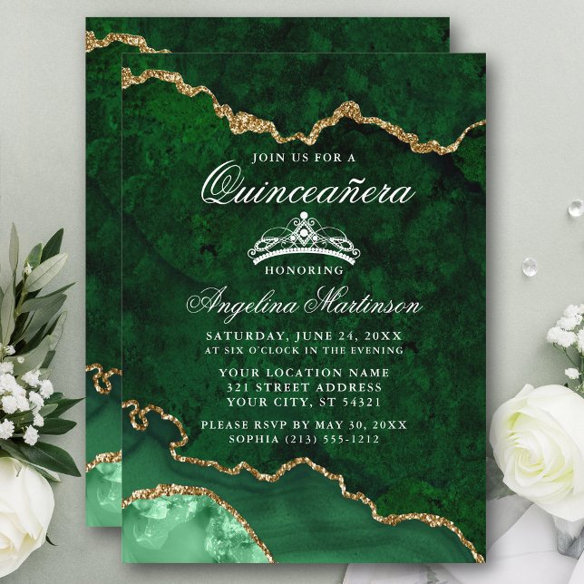 Convite Quinceanera Green Marble Agate Geode (Customize to add text or photos to back of card.)