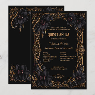 Convite Quinceanera Halloween Gótico Orquídeas Pre