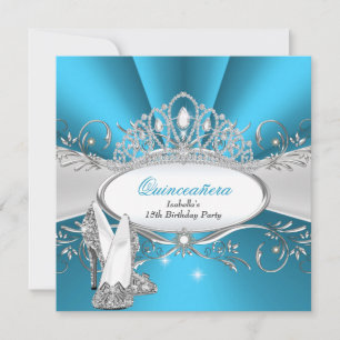 Convite QUINCEANERA High Heels Blue Diamond Tiara