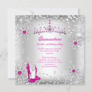 Convite Quinceanera Hot Pink Silver Winter Wonderland