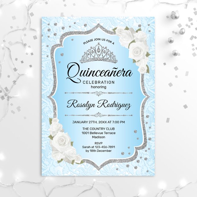 Convite Quinceanera - Icy Blue Silver (Criador carregado)