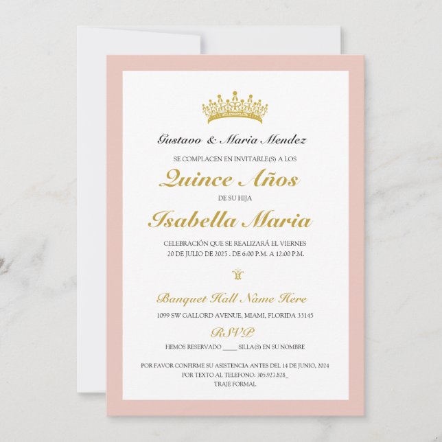 Convite Quinceanera Invitación Espanhola (Frente)