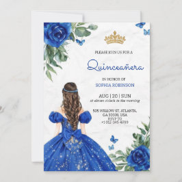 Convite Quinceanera Invitation  a girl wearing blue gown
