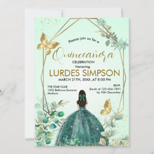 Convite Quinceañera invitation Butterfly Green & Gold