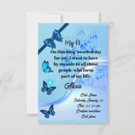 Convite Quinceanera invitation digital butterfly blue