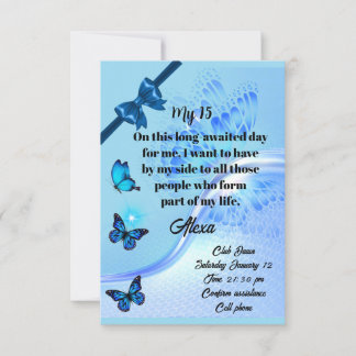 Convite Quinceanera invitation digital butterfly blue
