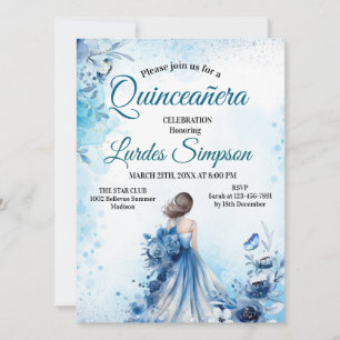Convite Quinceañera invitation Elegant Blue