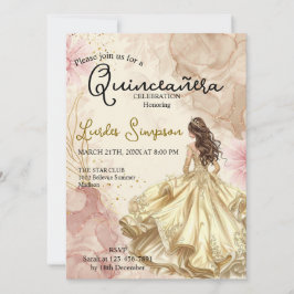 Convite  Quinceañera invitation Elegant Gold Rose