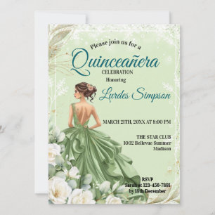 Convite  Quinceañera invitation Elegant Green