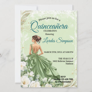 Convite Quinceañera invitation Elegant Green
