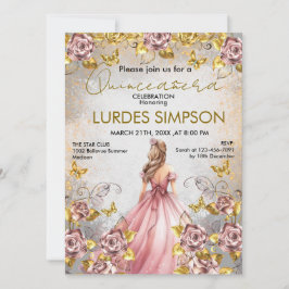 Convite  Quinceañera invitation Floral Gold