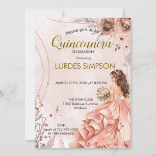 Convite  Quinceañera invitation Floral Rose