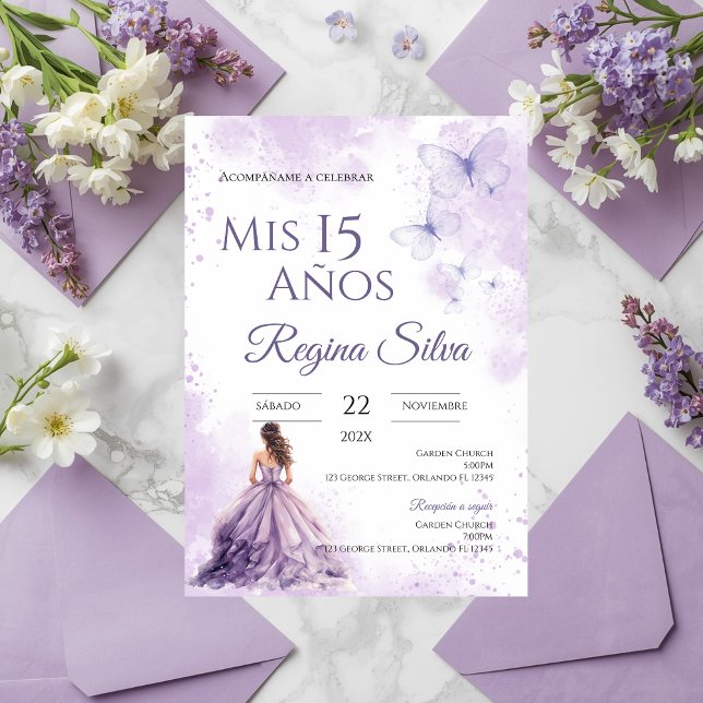 Convite Quinceañera Invitation for Purple Flowers (Criador carregado)