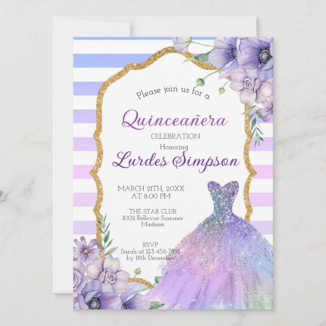 Convite  Quinceañera invitation shades of Purple (Frente)