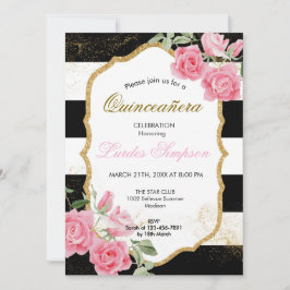 Convite  Quinceañera invitation Stripe Floral