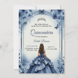Convite Quinceanera Invitation with a girl in blue gown